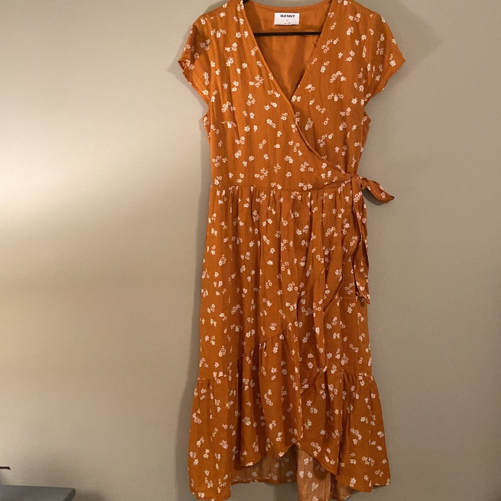 Mustard Floral Wrap Dress—Perfect for Fall!